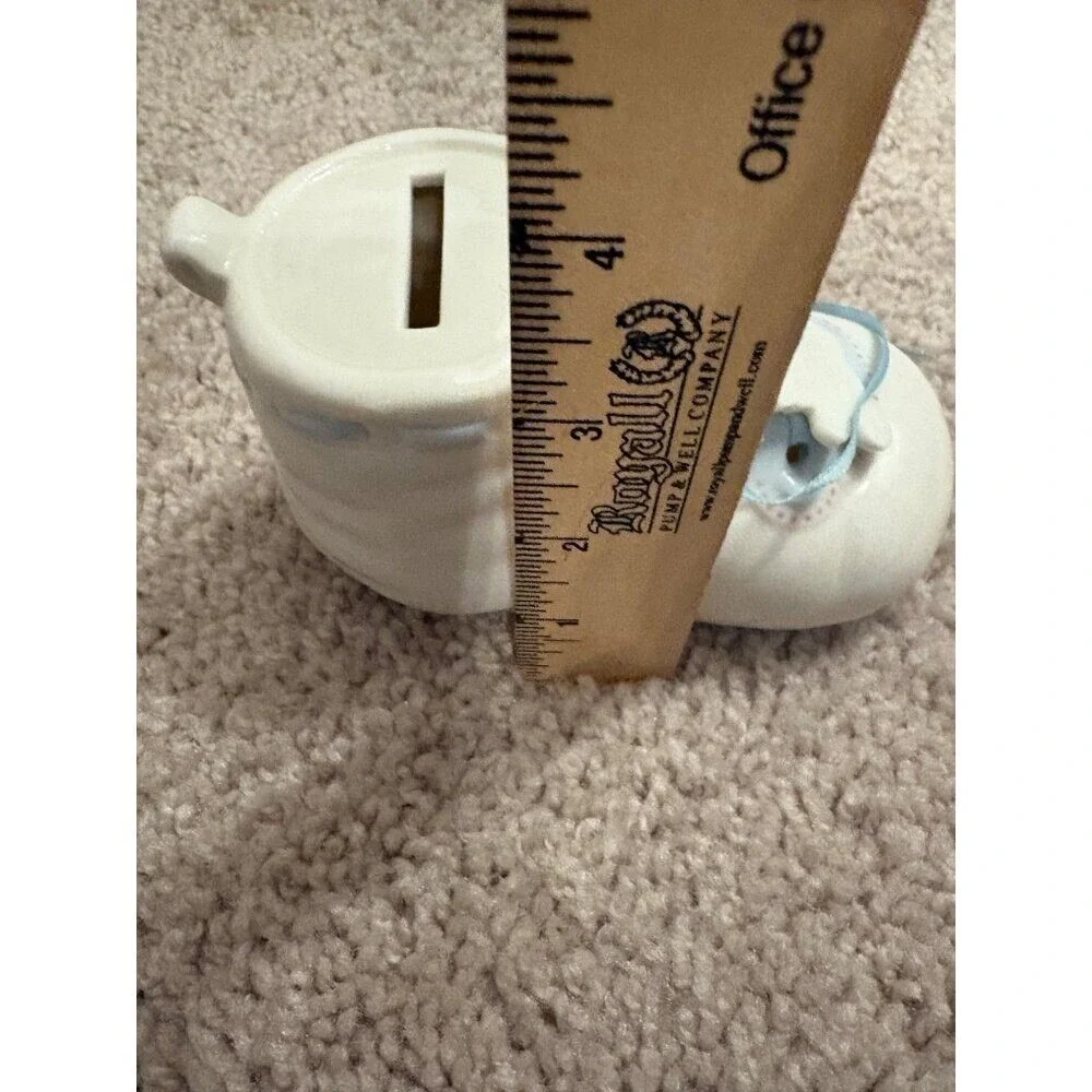 Ceramic Baby Shoe Coin‎ Bank NEW With Blue Lace Baptism Christening Birth Gift